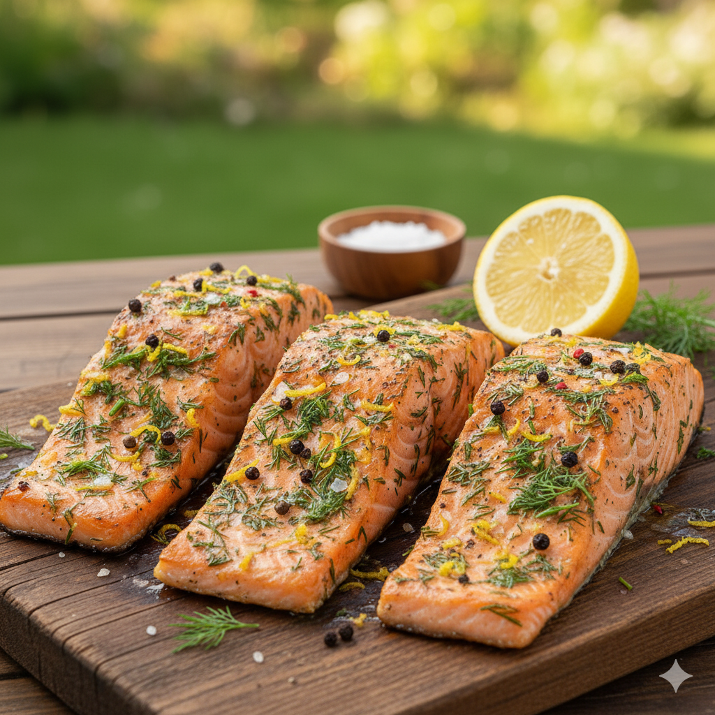 Lachsfilets mit Zitronen-Dill-Marinade vom Grill