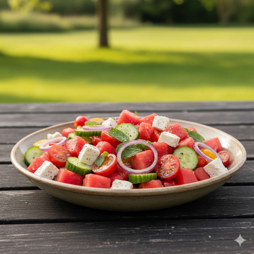 Frischer Melonensalat als Grillbeilage